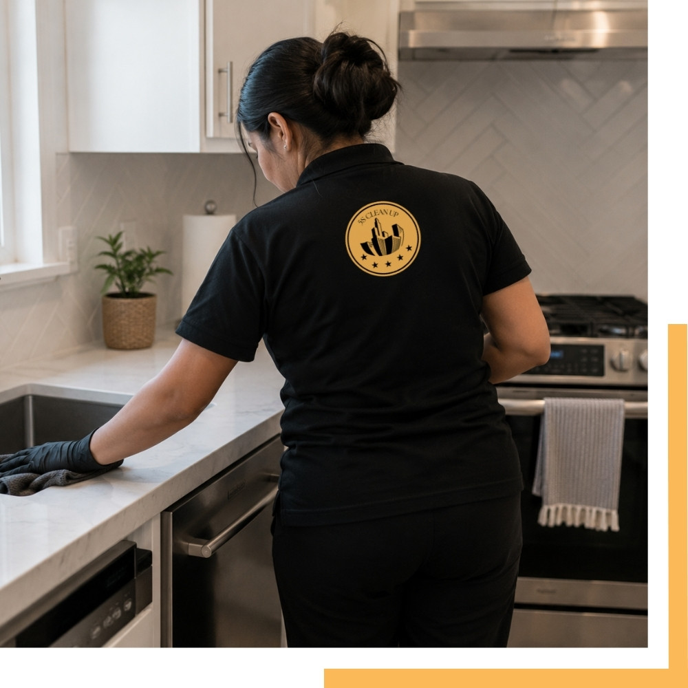 Professional cleaner at work for 5S Clean Up serving Minneapolis, St. Paul, and surrounding Twin Cities suburbs